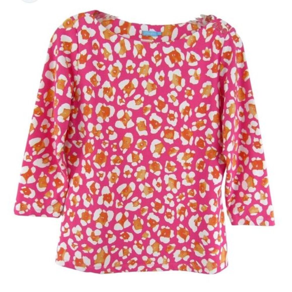 J. McLaughlin Women's L Leopard Print Blouse 3/4 Sleeve Crew Neck